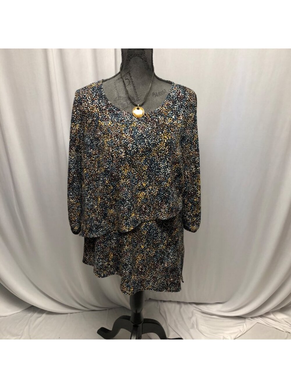 Apt 9 Tunic Womens Size Medium Black Multicolored Speckled Layered Blouse Top